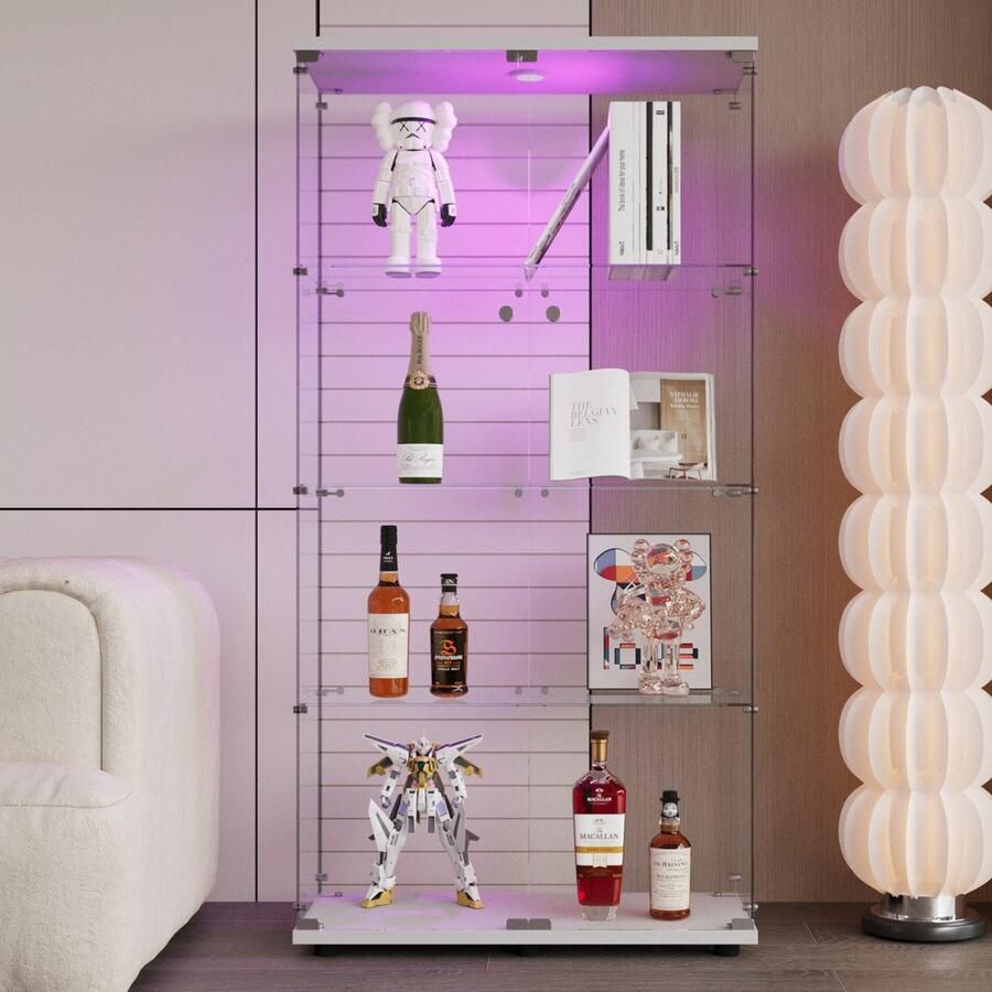 Luminari™ Luminarix Vitrinekast met LED Verticale glazen Vitrinekast Verzamelkast -Glazen vitrine 2 deur 4 planken -Gehard glas 80 x 36 x 164 cm Wit
