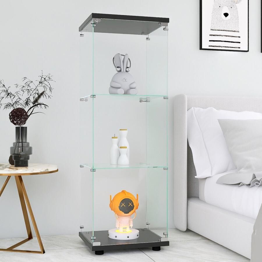 Luminari™ Luminarix Vitrinekast voor verzamelobjecten -Verticale glazen Vitrinekast 1 deur 3 planken Geschikt voor woonkamers en slaapkamers 42 5 x 36 5 x 125 cm Zwart