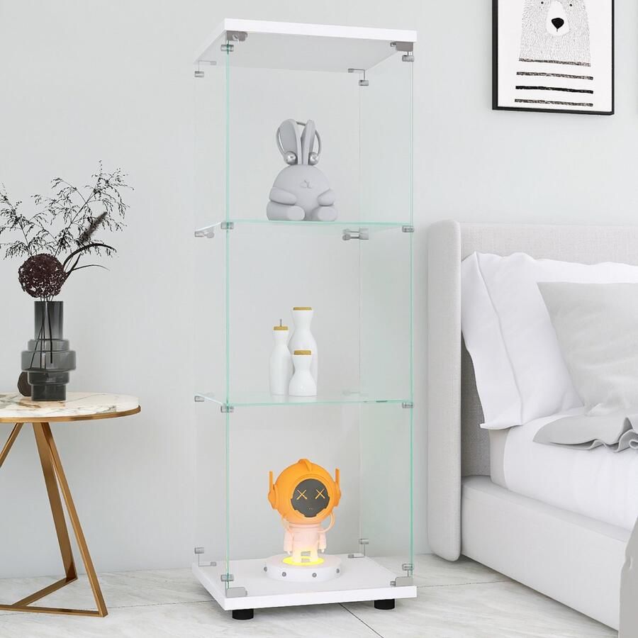 Luminari™ Luminarix Vitrinekast voor verzamelobjecten -Verticale glazen Vitrinekast 1 deur 3 planken Geschikt voor woonkamers en slaapkamers 42 5 x 36 5 x 125 cm Wit