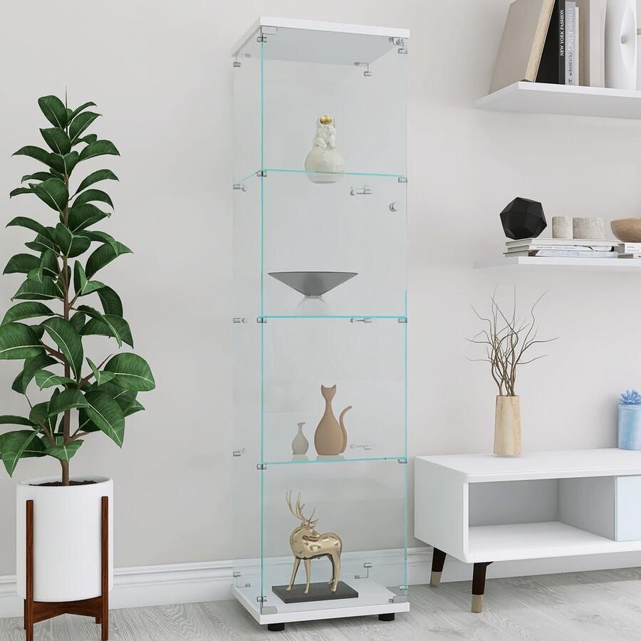 Luminari™ Luminarix Vitrinekast voor verzamelobjecten -Verticale glazen Vitrinekast 1 deur 4 planken 36 5 x 42 5 x 164 cm Wit