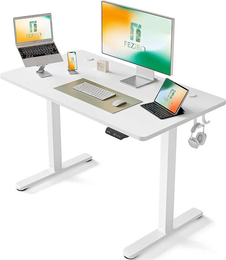 Luminart Home Bureau in hoogte verstelbaar elektrisch 100 x 60 cm sta-bureau met geheugenbesturing en anti-botsingstechnologie wit frame wit oppervlak