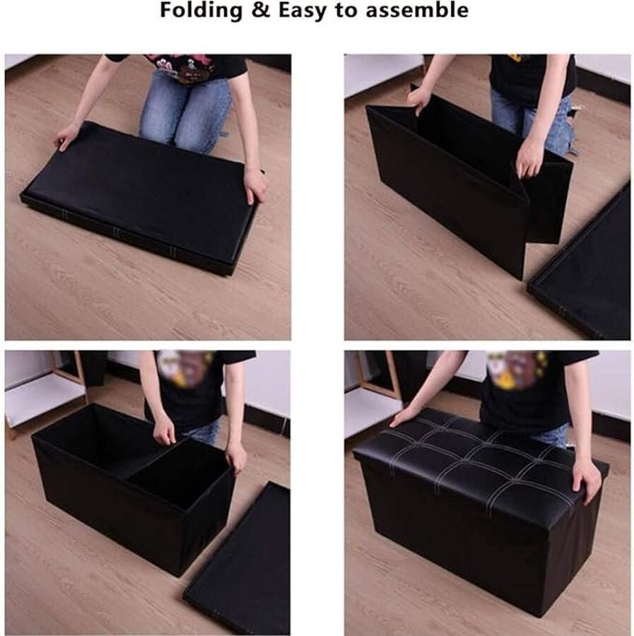 Luminart Home Black Friday Sale- Opvouwbare Zitbank 110L Groot Capaciteit Opbergdoos Leer Voetsteun Voetenbank