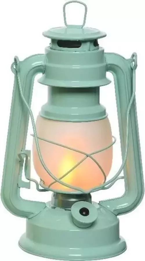 Lumineo Mintgroene LED licht stormlantaarn 24 cm met vlam effect Campinglamp campinglicht Vuur LED lamp