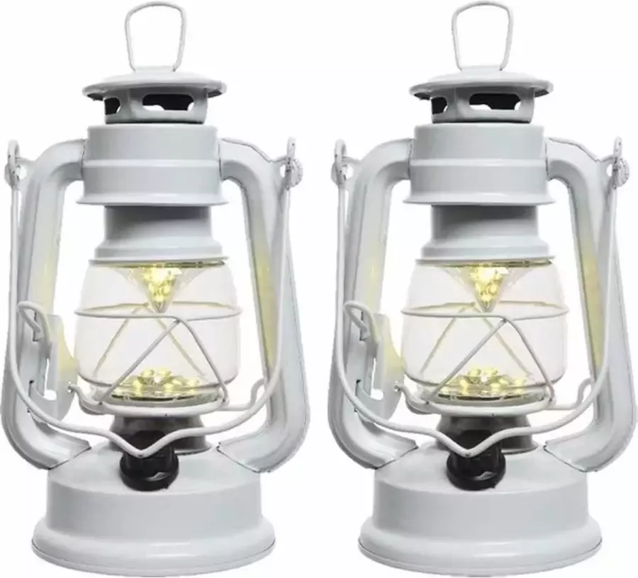Lumineo Set van 2x stuks witte LED licht stormlantaarns 25 cm Campinglamp campinglicht Warm witte LED lamp