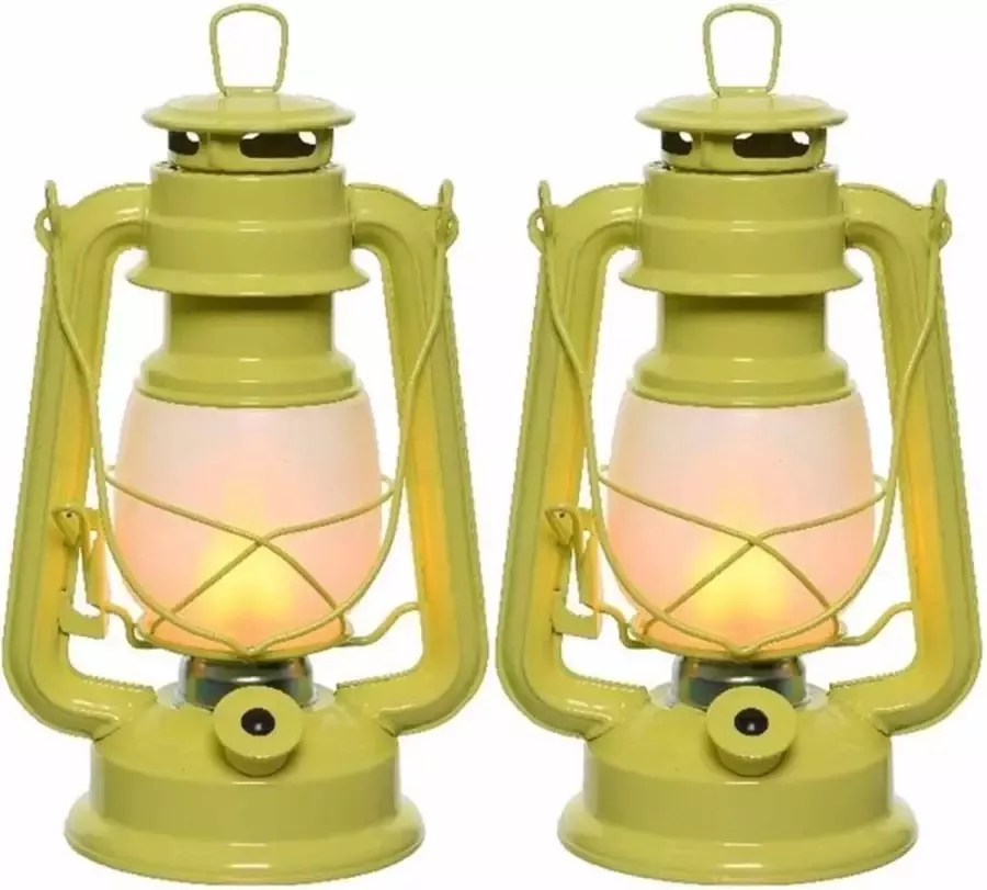 Lumineo Set van 3x stuks gele LED licht stormlantaarn 24 cm met vlam effect Campinglamp campinglicht Vuur LED lamp