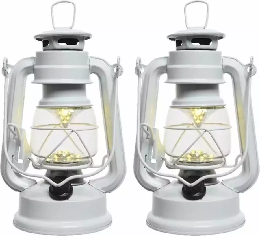 Lumineo Set van 3x stuks witte LED licht stormlantaarn 25 cm Campinglamp campinglicht Warm witte LED lamp