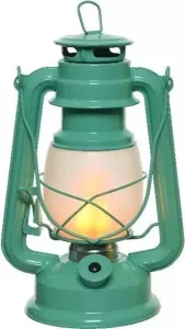 Lumineo Turquoise blauwe LED licht stormlantaarn 24 cm met vlam effect Campinglamp campinglicht Vuur LED lamp