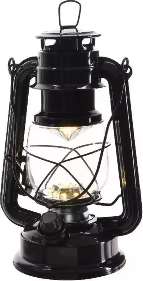 Lumineo Zwarte LED licht stormlantaarn 24 cm Campinglamp campinglicht Warm zwarte LED lamp