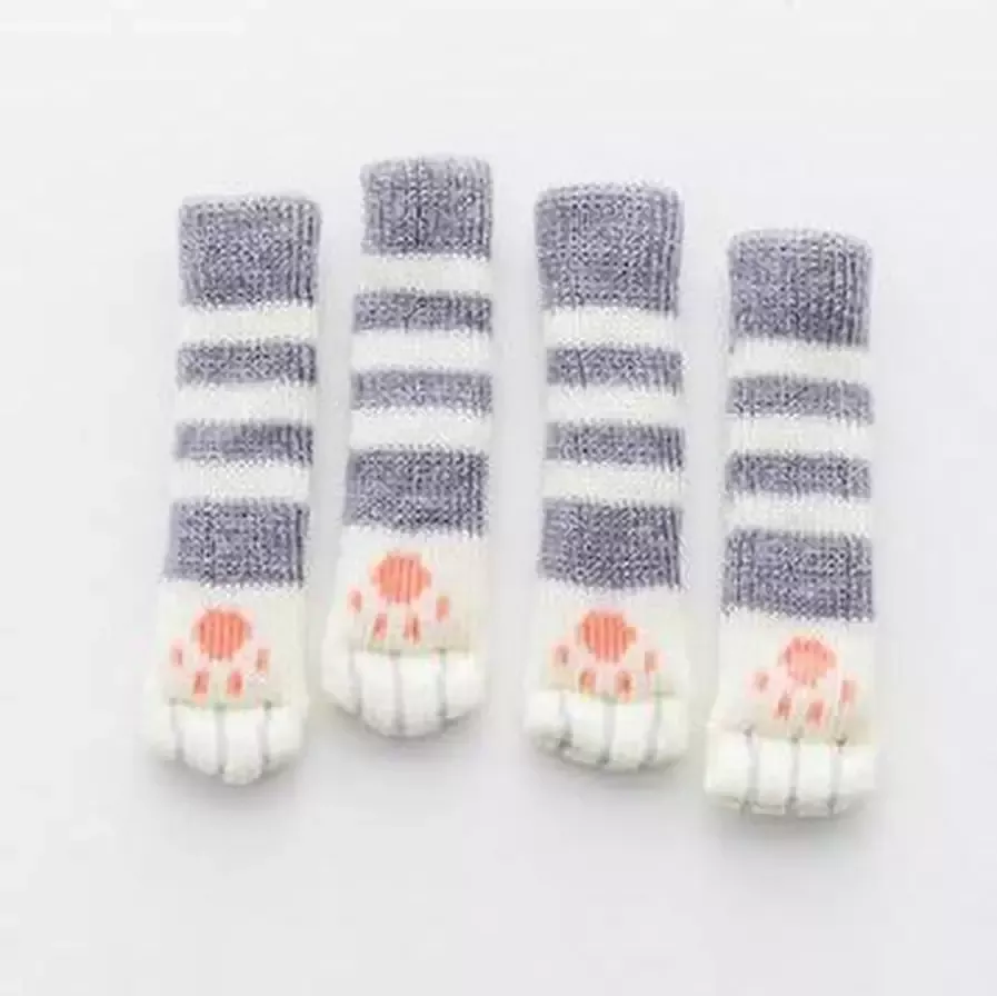 Luminous Luxury 4 Stuks Stoelpoot Sokken Kat Grijs Streep Eetkamerstoel Beschermers