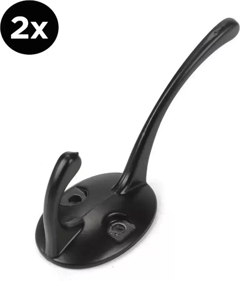 Luna 2x Kledinghaak Kapstokhaakje Kapstokhaak Jas Haakje Ophanghaken Wandhaak Zwart 2 Stuks Aluminium