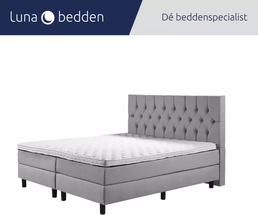 Luna Bedden Boxspring Luna 160x200 Compleet Grijs Gecapitonneerd Bed