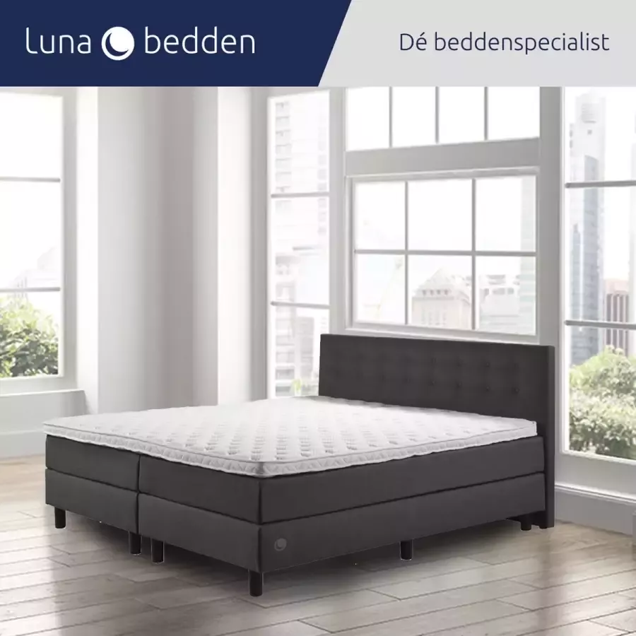 Luna Bedden Boxspring Luna 200x210 Compleet Antraciet Geknoopt Bed