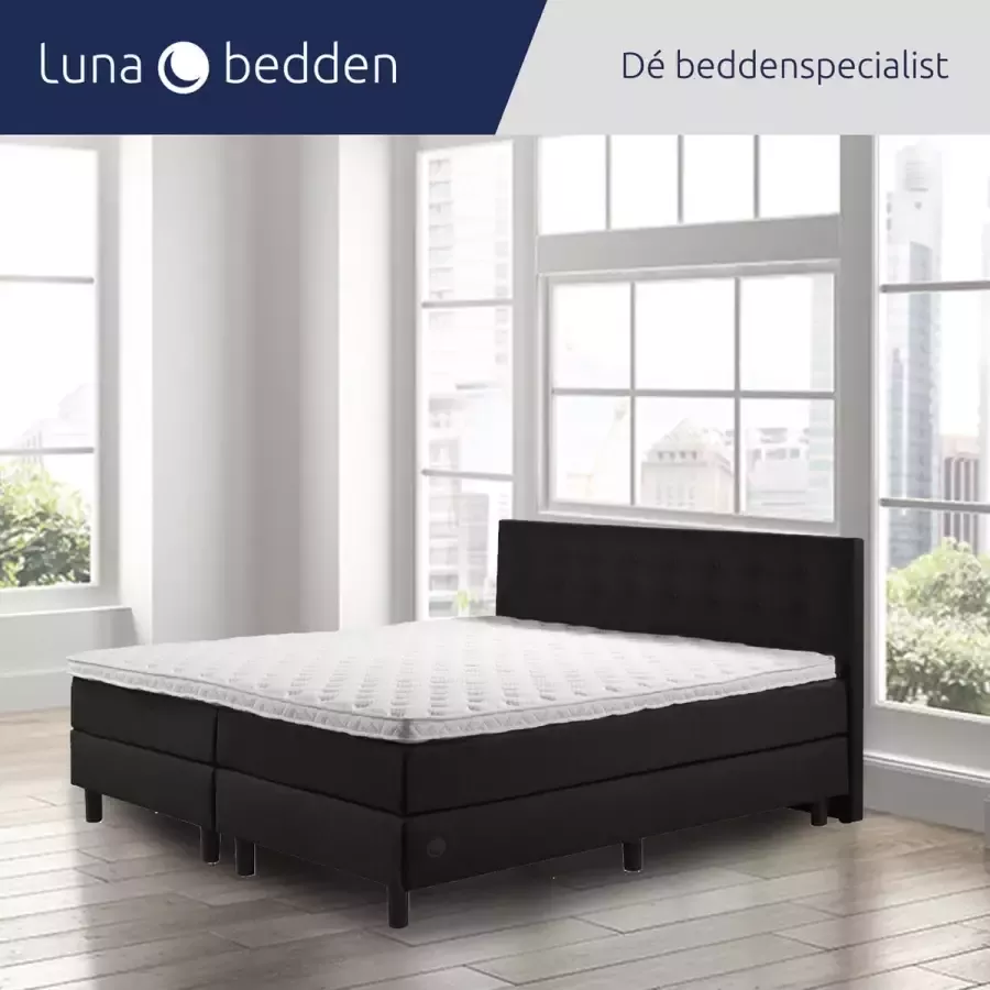 Luna Bedden Boxspring Luna 200x210 Compleet Zwart Geknoopt Bed