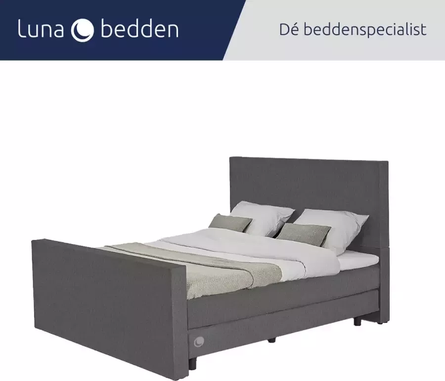 Luna Bedden Boxspring Skye 140x200 Compleet Grijs Glad Bed