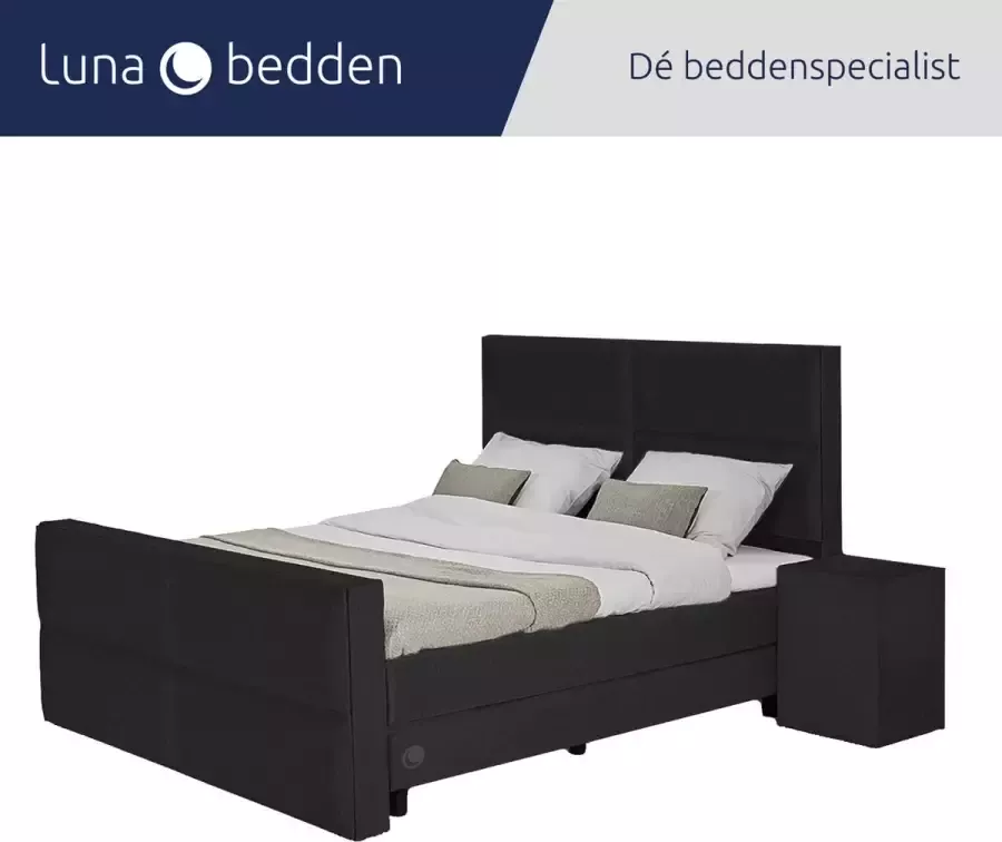 Luna Bedden Boxspring Skye 140x200 Compleet Zwart 4 vakken Bed
