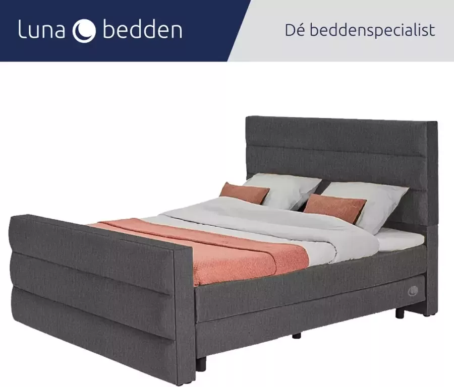 Luna Bedden Boxspring Skye 140x220 Compleet Grijs 3 Balken Bed