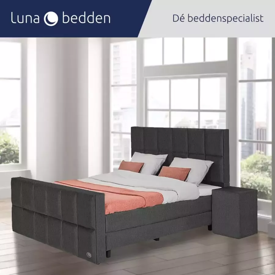 Luna Bedden Boxspring Skye 160x200 Compleet Antraciet 12 Vakken Bed