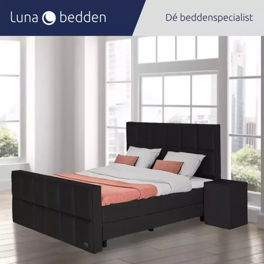 Luna Bedden Boxspring Skye 180x200 Compleet Zwart 12 Vakken Bed
