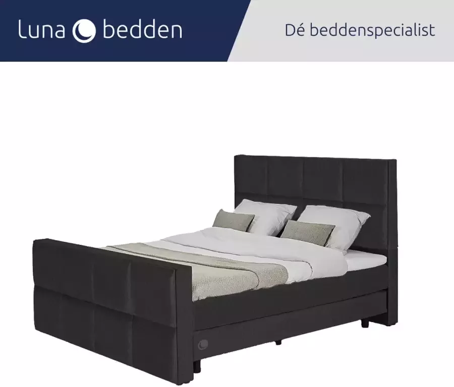 Luna Bedden Boxspring Skye 180x200 Compleet Zwart 8 vakken Bed