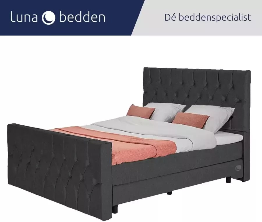 Luna Bedden Boxspring Skye 180x220 Compleet Antraciet Gecapitonneerd