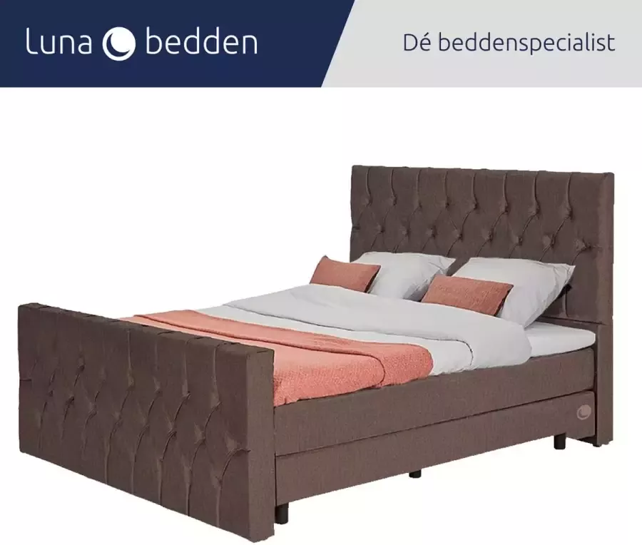 Luna Bedden Boxspring Skye 180x220 Compleet Bruin Gecapitonneerd