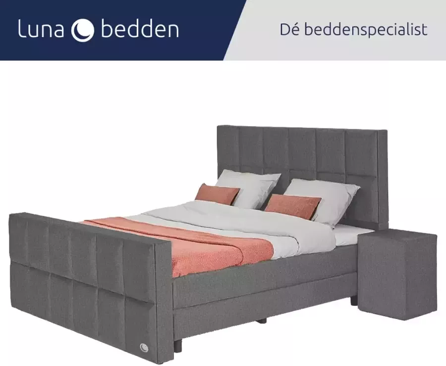 Luna Bedden Boxspring Skye 180x220 Compleet Grijs 12 Vakken Bed