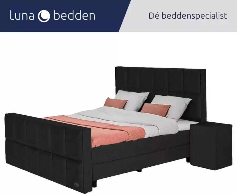 Luna Bedden Boxspring Skye 180x220 Compleet Zwart 12 Vakken Bed