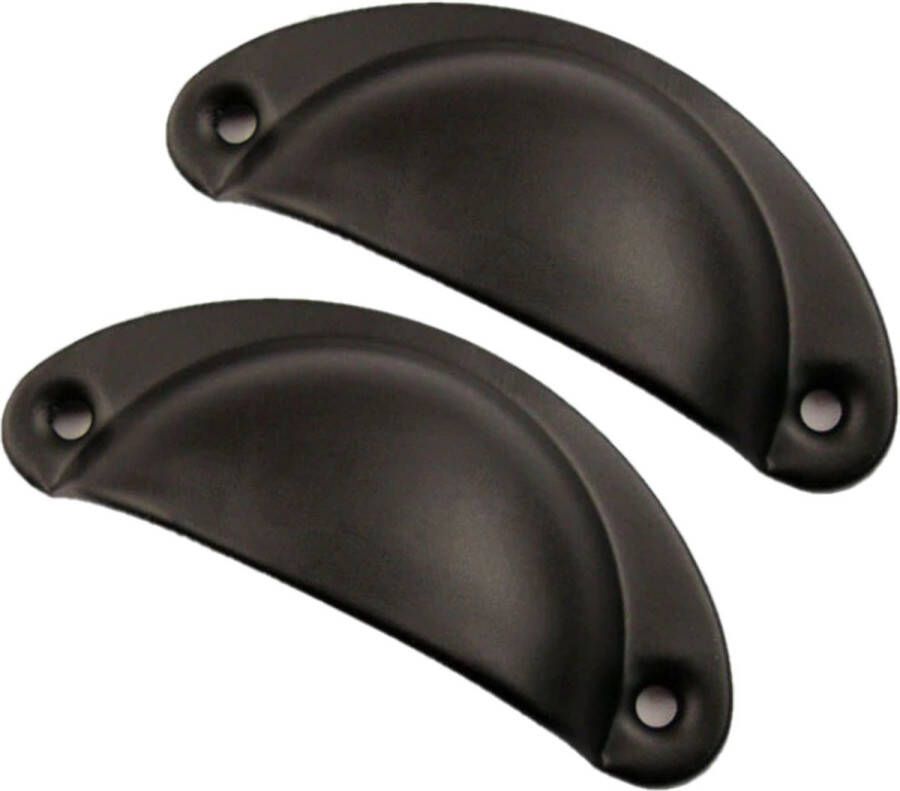 Luna Komgreep Set 2 stuks Holgreep Meubels Schelpvormig Handvat Lade Deurgreep Deur Handgreep Kast Messing Modern Zwart