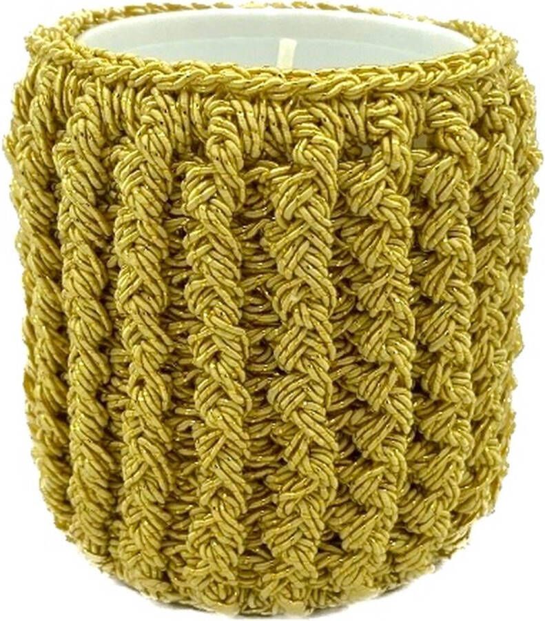 Luna-leena duurzame kaars met goud gele houder (navul) set van 2 ( 2x hoes + 2x kaars) hand gehaakt in Nepal gold candle Christmas decoration kerstdecoratie kerstcadeau kerstlicht romantiek goud tafel decoratie refill candle - Foto 2
