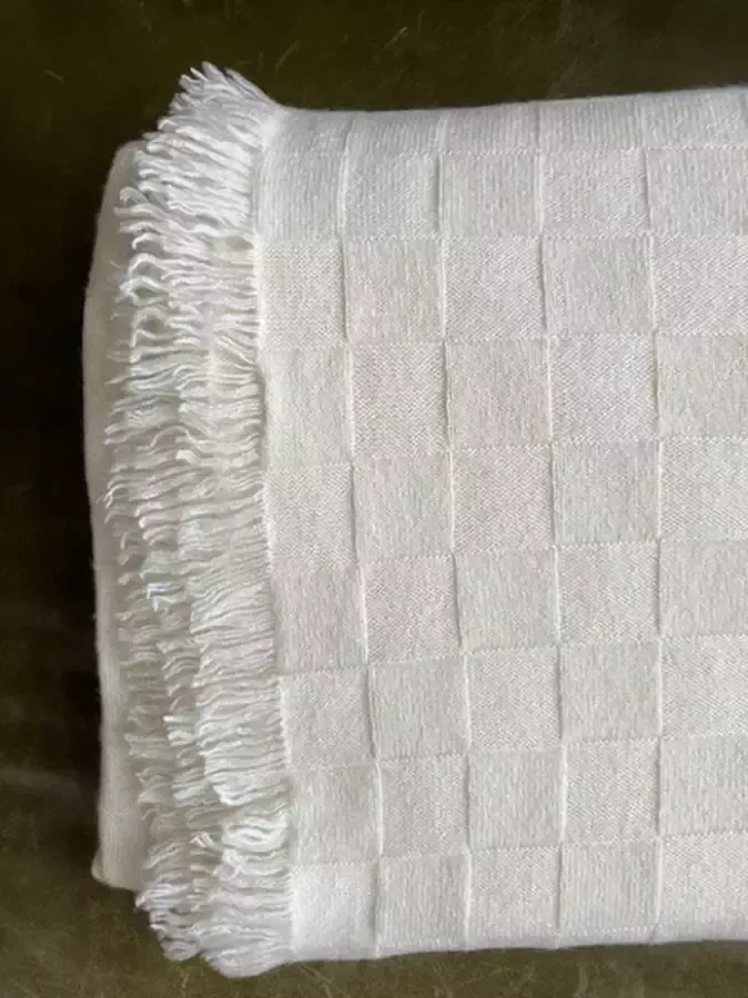 Luna-leena duurzame plaid groot in 100% kasjmier gebreid in blok motief ecru 240x200cm gebreid in Nepal zachte deken kerstcadeau bank deken bed deken- decoratie