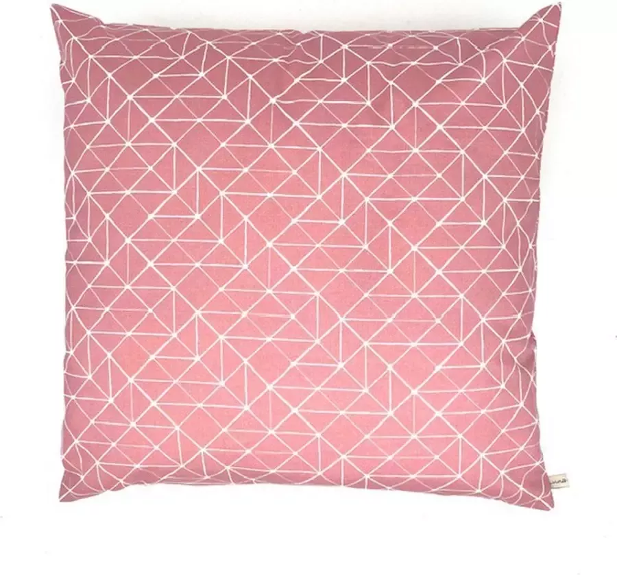 Luna-leena duurzame sierkussen met geometrische print + binnenkussen oud roze & wit 45x45cm katoen & gerecycled binnenkussen beide van Oeko-tex handgemaakt in Nepal geometric kids pillow kinderkamer woonkamer bank kussen