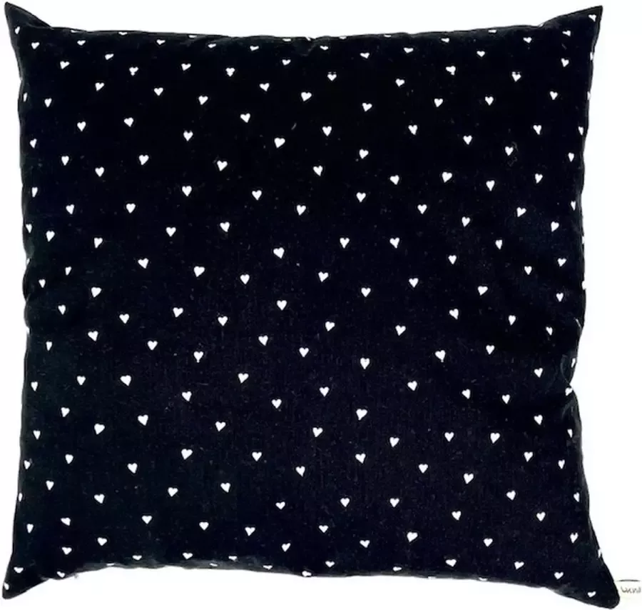Luna-leena duurzame sierkussen met hartjes print + binnenkussen zwart & wit 45x45cm katoen & gerecycled binnenkussen beide van Oeko-tex handgemaakt in Nepal hearts love black & white kids pillow kinderkamer woonkamer bank kussen - Foto 2