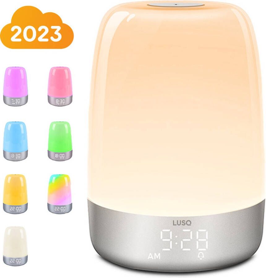 LUSQ Wake Up Light Lichtwekker Digitale Wekker met lamp 5 Natuurgeluiden Snooze Functie Wit