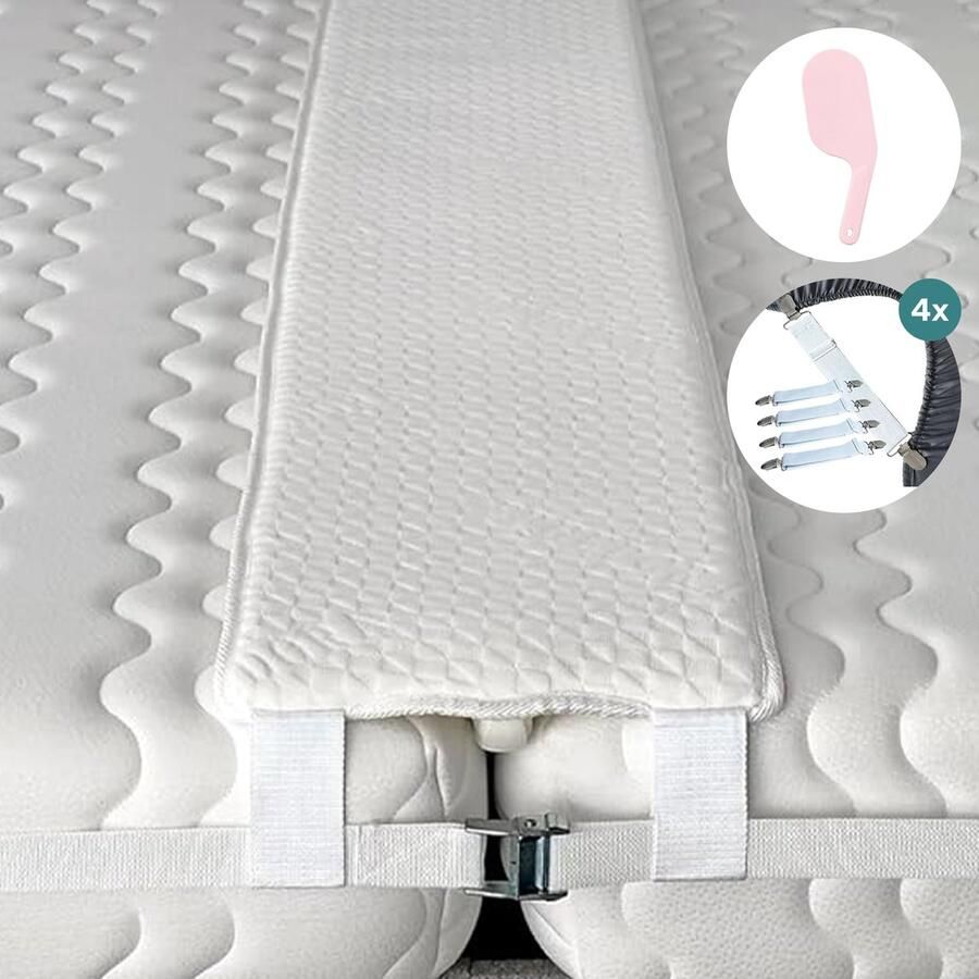 Luumuu Matraswig met band Matras Wig De Luxe Bedbinder Liefdesbrug Matrasbinder Matraswiggen Voor 160x200 en 180x200 Bedden Incl. 4 Lakenclips + Dekbed Accessoire 200x30x8cm