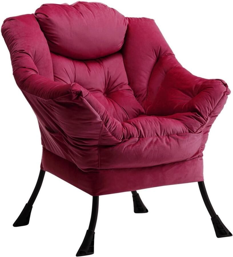 JGS Luxe Fluweelrode Relaxfauteuil & Leesstoel Comfortabele Woonkamer & Slaapkamer Stoel