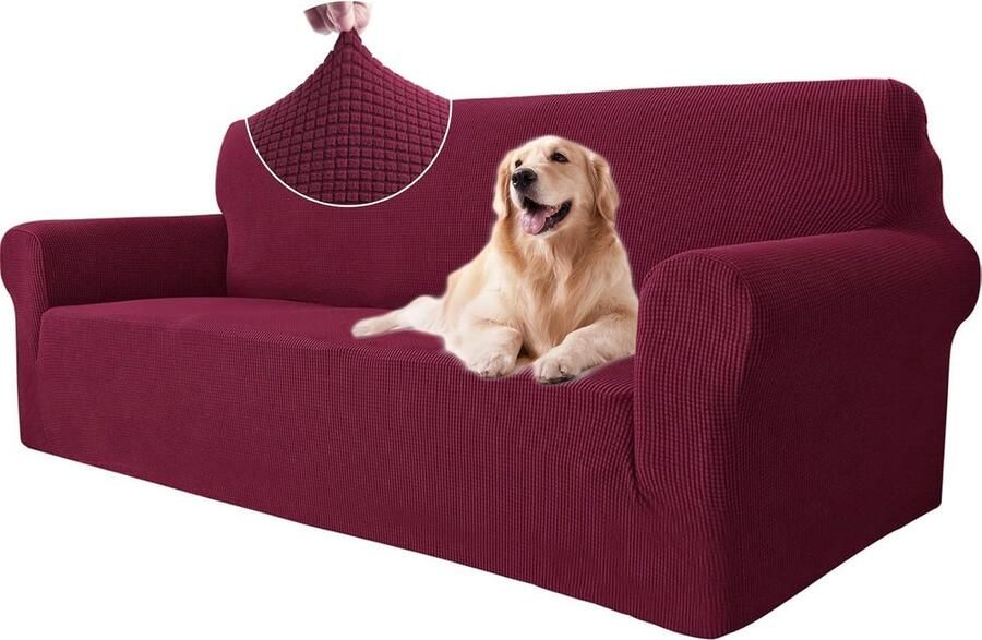 Goodivery Elastische Bankhoes voor 3-Zitsbank met Armleuning Antislip en Ademend Bordeaux