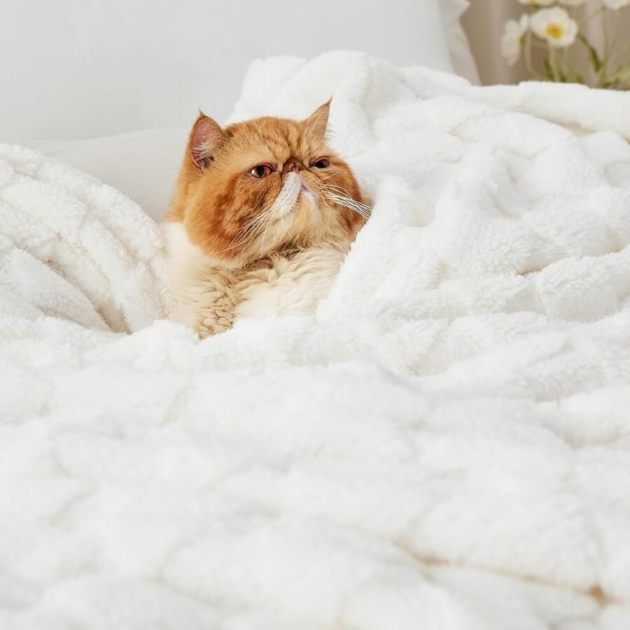 Luvetrex Extra Grote Warme En Zachte Fluffy Plaid Deken Met Tijdloos Ruitpatroon Voor Bed In Wit