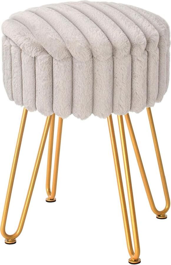 Luvetrex Fluwelen voetenbankje superzacht make-up krukje bijzettafel fluwelen kaptafelzitting poef bankkrukje grijs rond