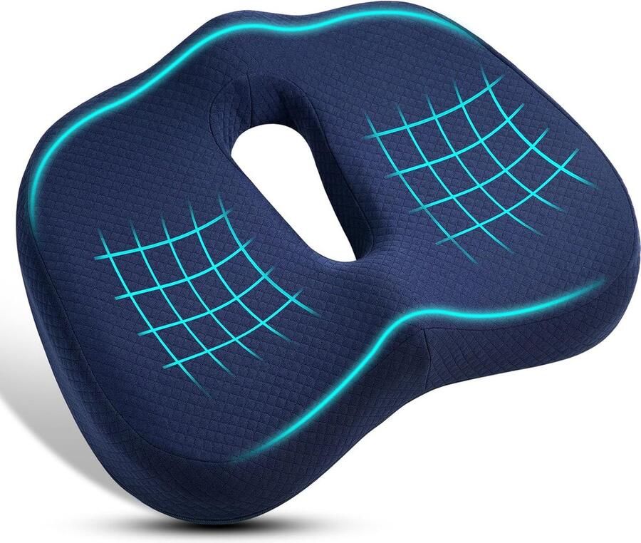 Orthopedisch Zitkussen Ergonomisch Zitkussen Traagschuim Orthopedisch Zitkussen Voor Bureaustoel Rolstoel Autostoel Kussen voor Stuitbeen Ischias Aambeien Rugpijnverlichting （Blauw-L）