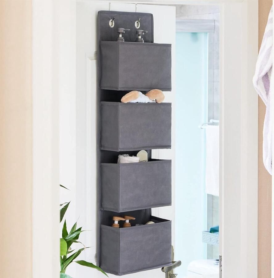 Luvetrex Handige Deurhanger Organisator met Vier Ruime Opbergvakken en Twee Sterke Metalen Haken in Grijs