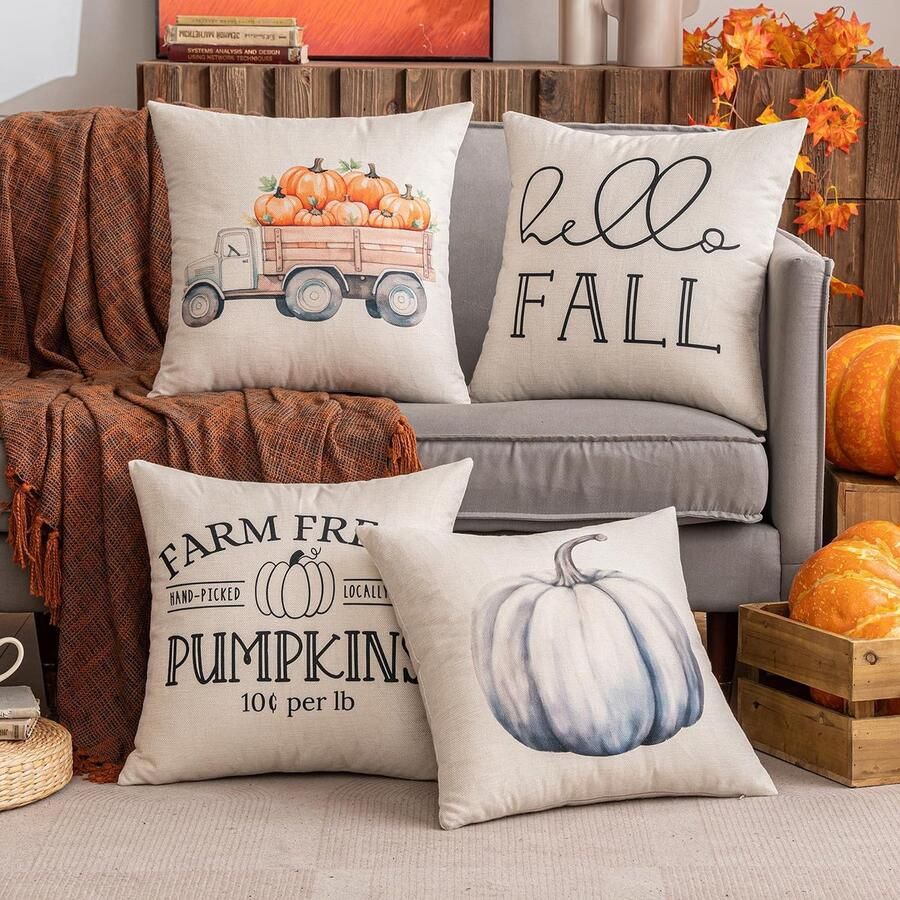 Luvetrex Herfst Sierkussenhoezen Set van 4 Decoratieve Geometrische Kussenhoezen voor Bank en Woonkamer 45 x 45 cm Grijs