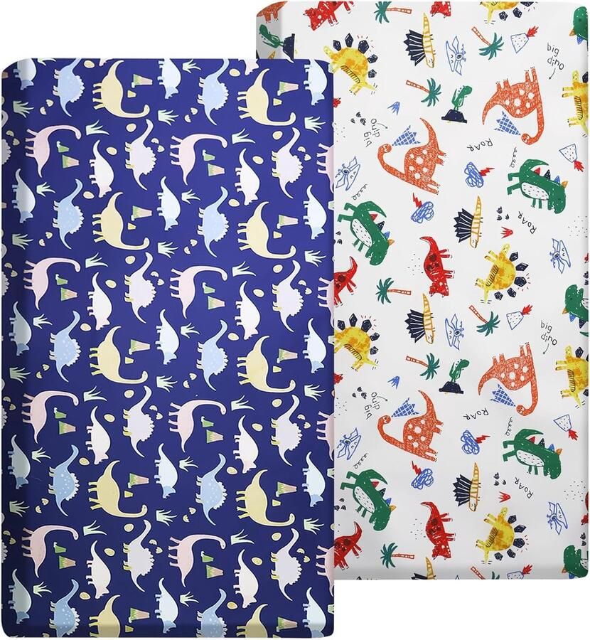 Luvetrex Hoeslaken voor kinderbed 140 x 70 cm 100% zachte katoenen matrasbeschermer Jersey (Dinosaurus)