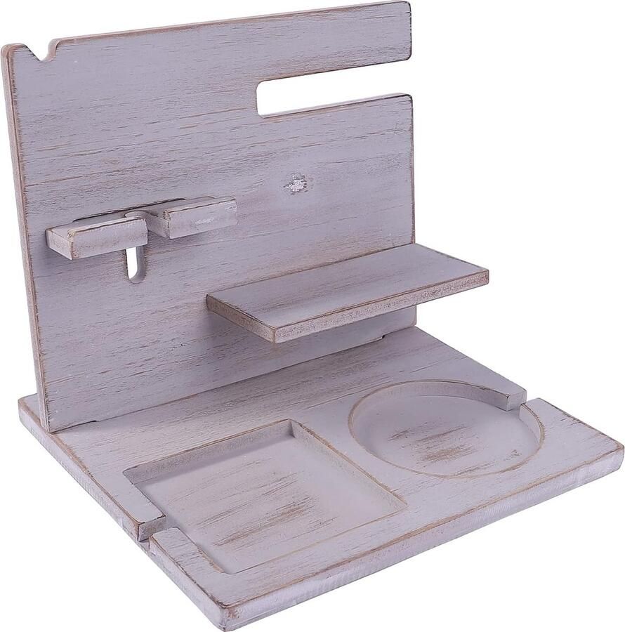 Houten Oplaadstation en Organizer voor Telefoon Nachtkastje en Bureau