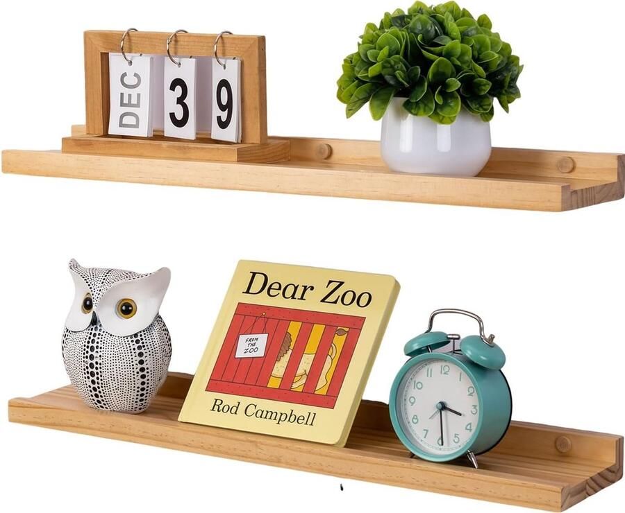 Luvetrex Houten Wandplank Set van Twee met Beschermende Rand voor Toepassingen in Huis
