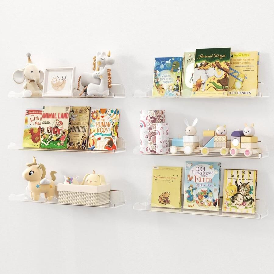 Luvetrex Kindvriendelijke Hangende Boekenplanken Set van 6 voor Slaapkamer en Speelkamer