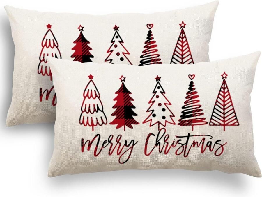 Luvetrex Kussensloop 30 x 50 cm set van 2 kussenslopen kerstkussenslopen sierkussens linnen kussenhoezen voor decoratie Kerstmis bank slaapkamer bank 30 x 50 cm