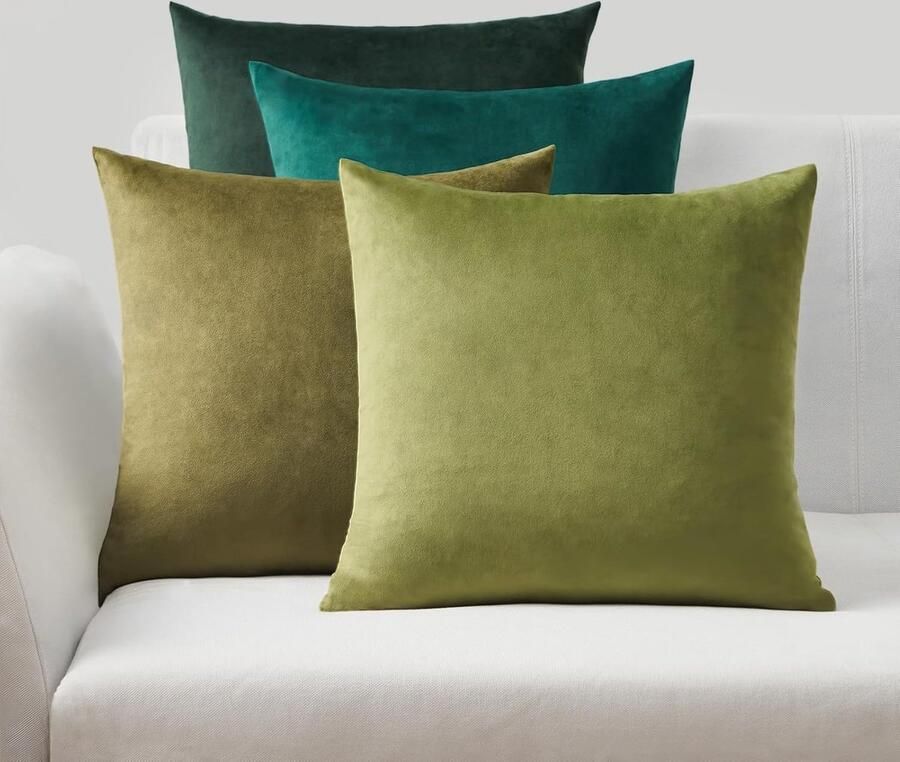 Luvetrex Kussenslopen 60 x 60 cm groen set van 4 fluwelen kussenhoezen bankkussen sierkussen bankkussens decoratie voor bed slaapkamer Kerstmis kleurverloop