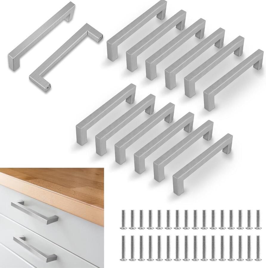 Luvetrex Meubelgrepen keukengrepen zilverkleurig gatafstand 128 mm roestvrijstalen kastgrepen ladegrepen deurgrepen handgrepen voor keukenkasten kledingkast (totale lengte 140 mm)