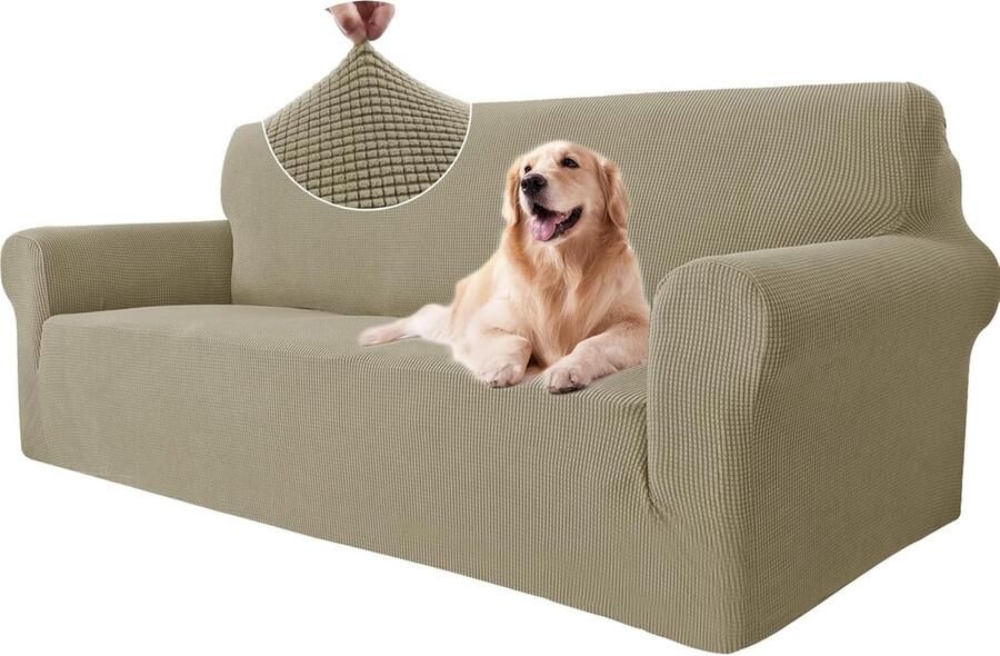 Luvetrex Modern Elastische Bankhoes voor 3-zitsbanken met Armleuning Ademend en Anti-Slip Khaki