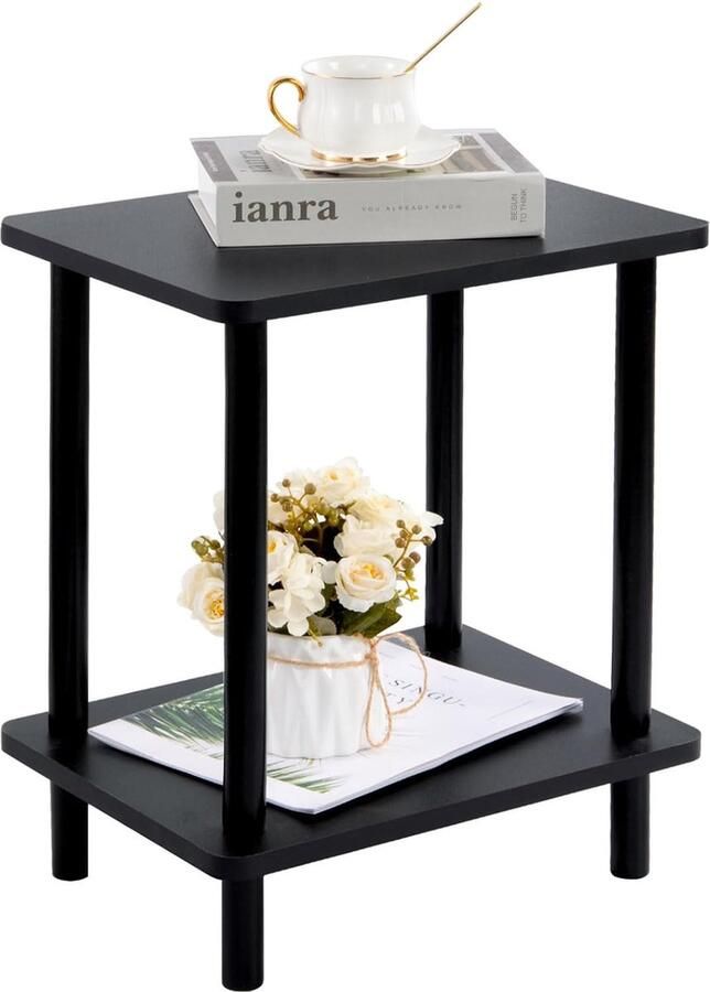 Luvetrex Moderne Bijzettafel met Twee Niveaus voor Slaapkamer en Woonkamer Eenvoudige Montage Zwart